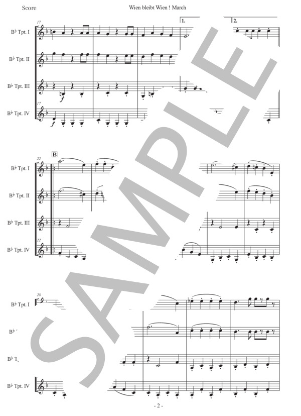 シュランメル「ウィーンはいつもウィーン」トランペット四重奏版 (ヨハン・シュランメル) / 中級 - サンプル譜面 2/5