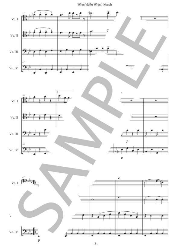 シュランメル「ウィーンはいつもウィーン」チェロ四重奏版 (ヨハン・シュランメル) / 中級 - サンプル譜面 3/5
