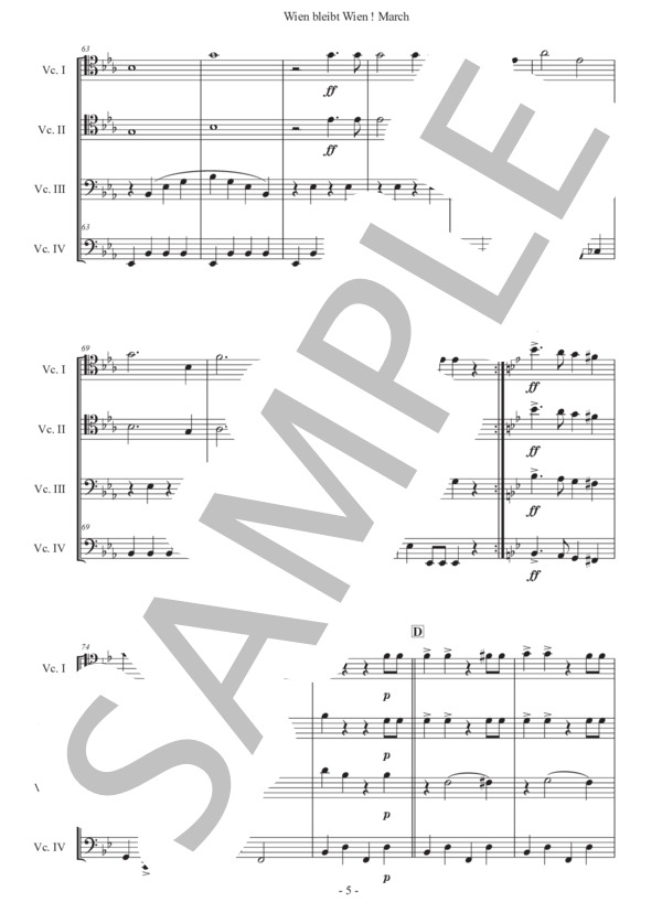 シュランメル「ウィーンはいつもウィーン」チェロ四重奏版 (ヨハン・シュランメル) / 中級 - サンプル譜面 5/5