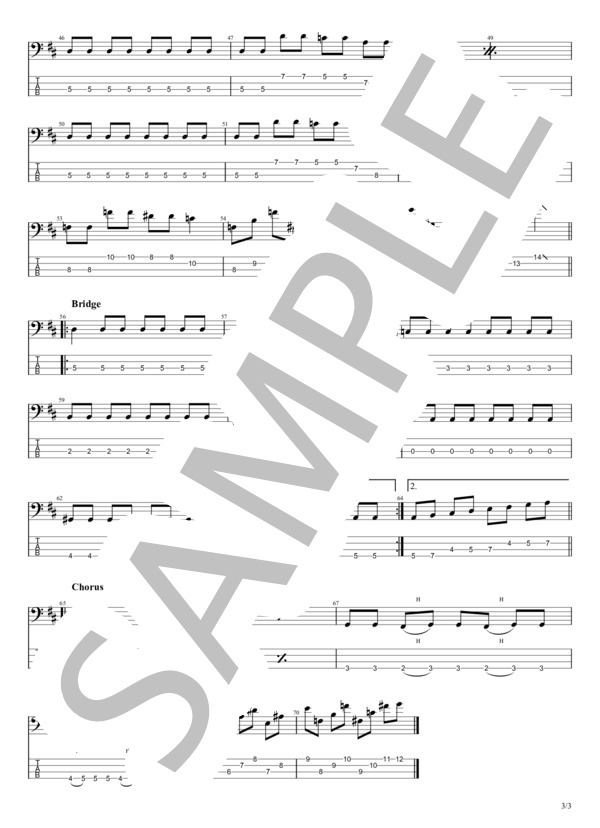 WORKING MAN (BOOWY) / エレキベース 入門〜初級 - サンプル譜面 3/3