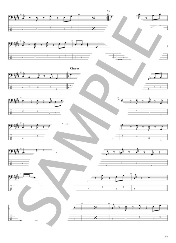 横須賀ストーリー (山口 百恵) / エレキベース 初〜中級 - サンプル譜面 3/4