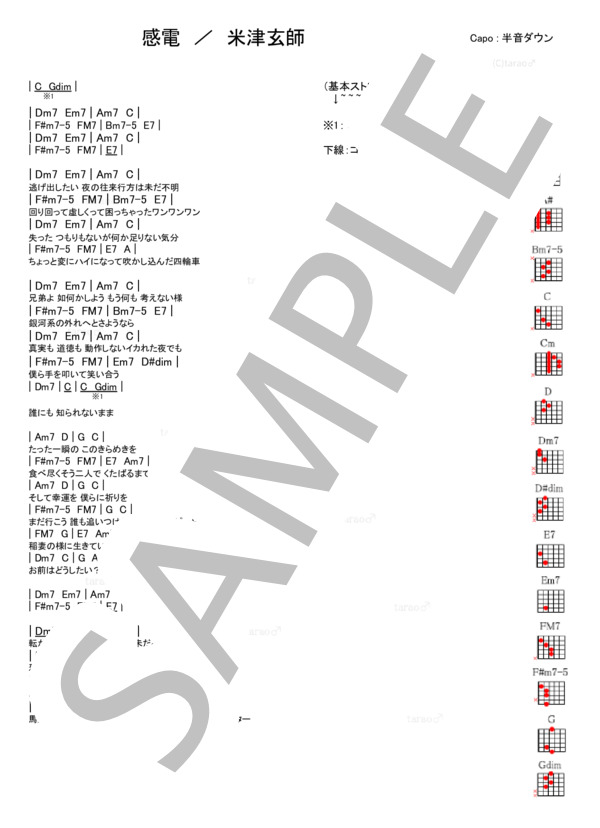感電 (米津 玄師) / ギター弾き語り 入門〜初級 - サンプル譜面 1/2