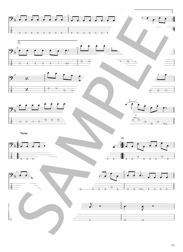 ユースオブトゥエンティ (カネヨリマサル) / エレキベース 初級 - サンプル譜面 2/4