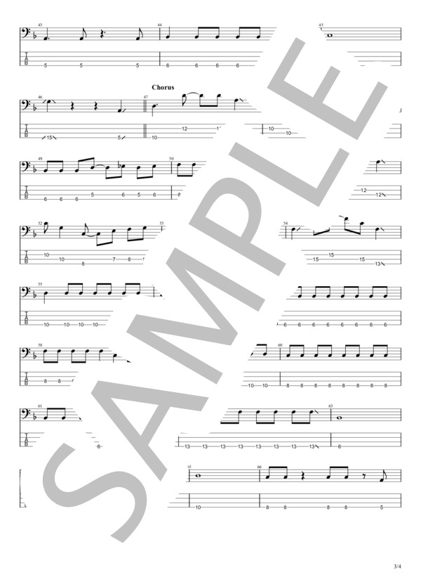 ユースオブトゥエンティ (カネヨリマサル) / エレキベース 初級 - サンプル譜面 3/4