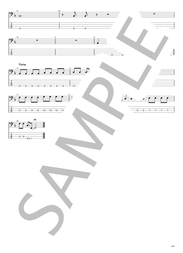 ユースオブトゥエンティ (カネヨリマサル) / エレキベース 初級 - サンプル譜面 4/4