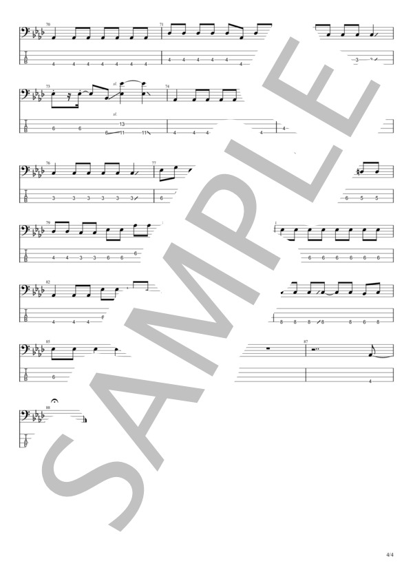 憂鬱なラブソング (Mega Shinnosuke) / エレキベース 初級 - サンプル譜面 4/4